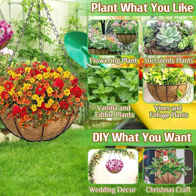 ZeeDix 2 Pack 20 Inch Large Hanging Baskets for Plants Outdoor with Coconut Liners Replacement, Hanging planters Baskets with Natural Coco Liner for Outdoor Indoor Planters Flowers Vegetables