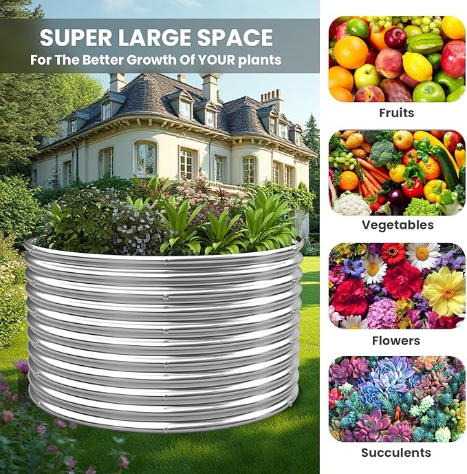 4 Pack Tall 2x2x1.5FT Round Raised Beds for Gardening, Corrugated Galvanized Steel Raised Garden Bed, Outdoor Metal Above Ground Garden Bed for Vegetables and Flowers
