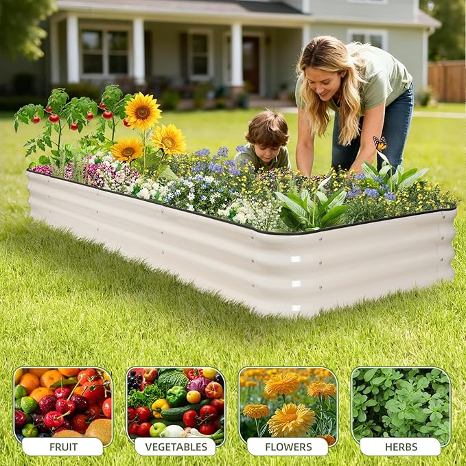 GoCampDriect 6IN1 Raised Garden Bed - 8x3x1ft Galvanized Raised Garden Boxes Outdoor Corrosion Resistant | Variable Shape 9x2x1ft Metal Raised Garden Beds for Planting Vegetable, Fruits,Flower