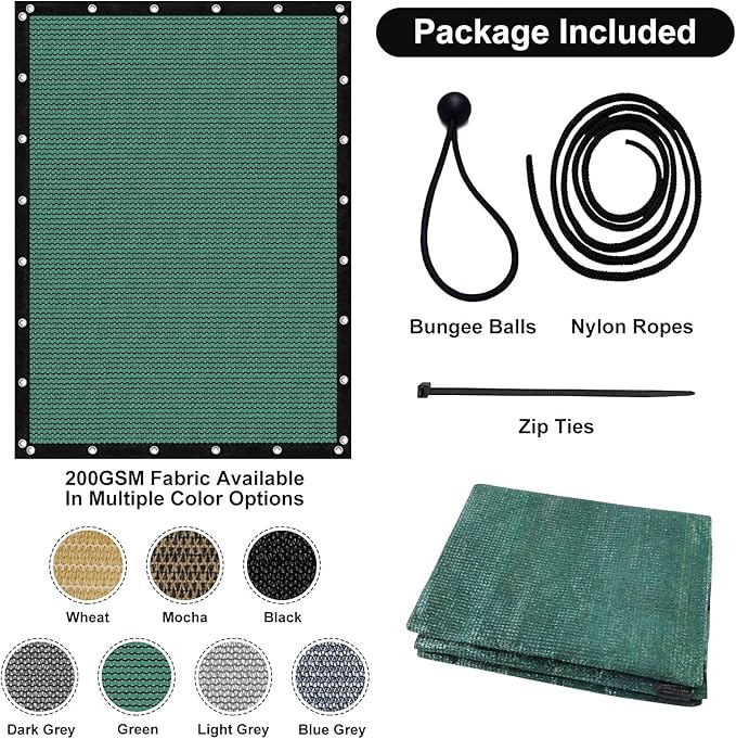 Artpuch 90% Sun Shade Cloth, 10 x 12 FT Pergola Shade Cover Canopy with Grommets, Sun Screen Fabric Tarp for Patio, Outdoor, Garden, Backyard, Green