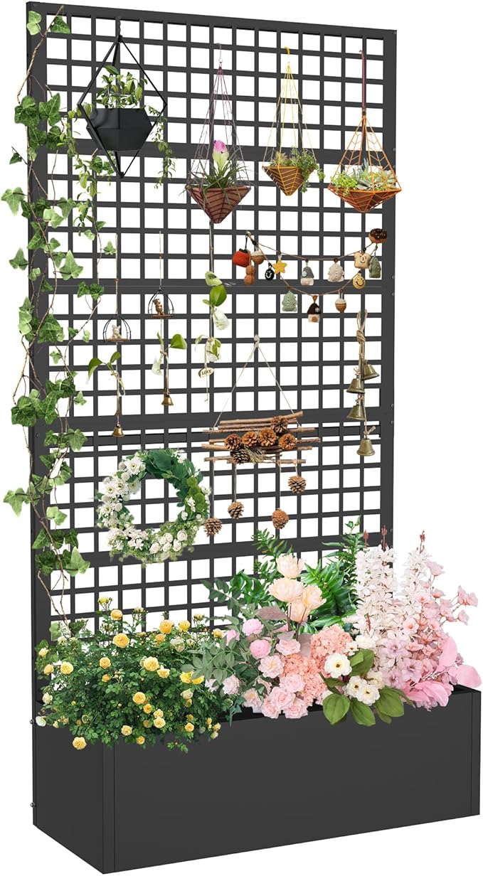 Metal Planter Box with Trellis 36" L x 16" W x 72" H, Raised Garden Bed with Privacy Screen, Privacy Planters for Climbing Plants, Flowers, Vegetables, Fruits