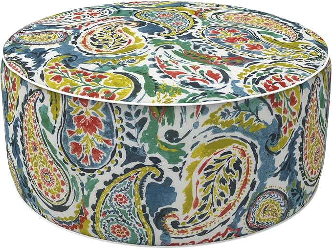 LVTXIII Inflatable Stool Ottoman Footrest with Handle, Decorative Fade-Resistant Foot Stool, Indoor or Outdoor Pouf for Home Garden and Camping Use, D21 x W 21 x H9, Paradise Paisley
