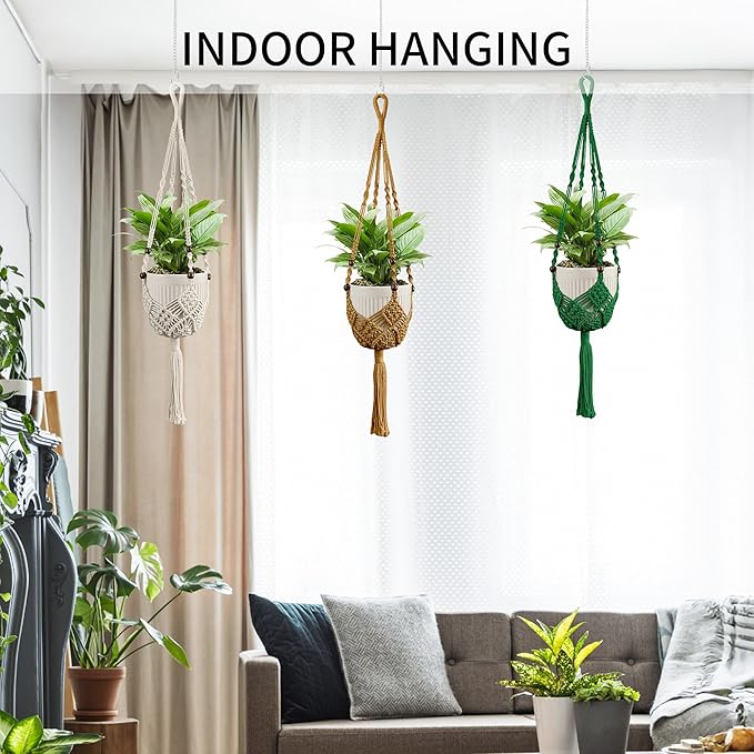 Macrame Plant Hanger - Fits 3 to 6 inches Pots for Indoor Outdoor, 35 Inch, Set of 2, Ivory (POTS NOT Included)