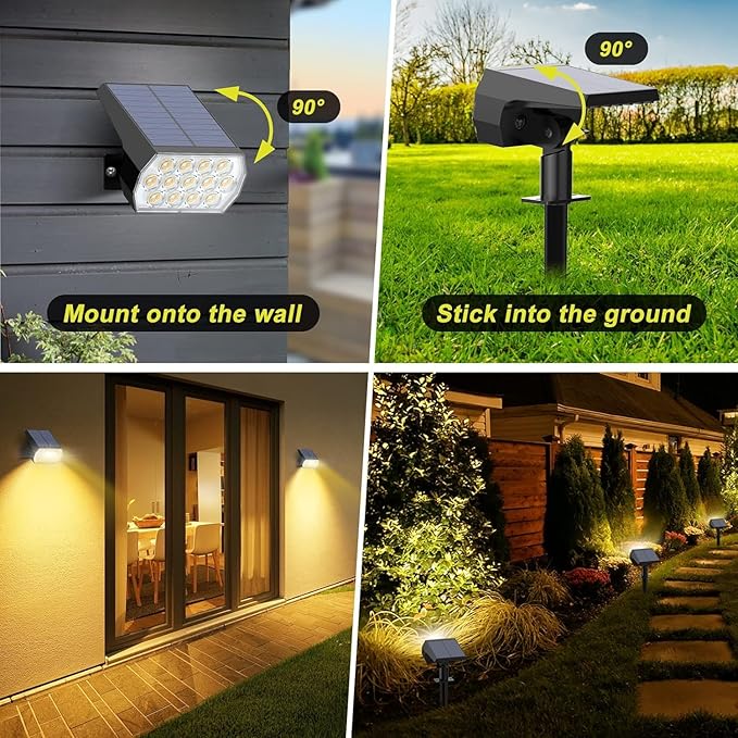 Solar Spot Lights Outdoor Waterproof IP65, [6 Pack/65 LED] 2-in-1 Solar Landscaping Spotlights, 3 Lighting Modes Solar Powered Garden Flood Light for Patio Pathway Driveway Yard Pool (Warm White)