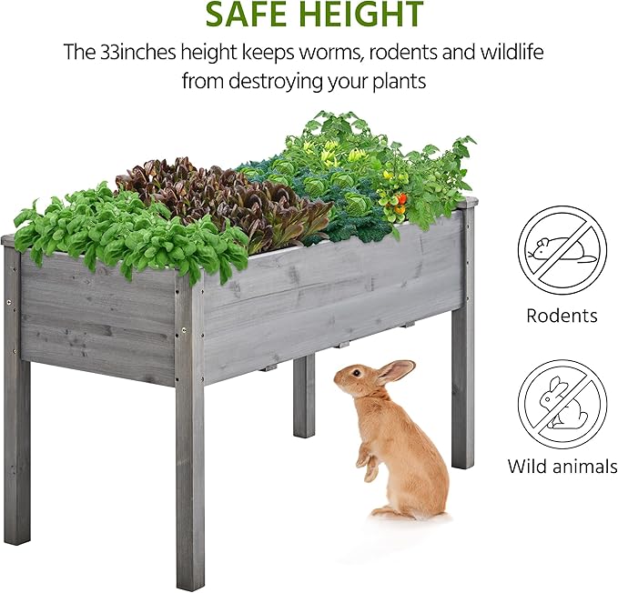 Yaheetech 2pcs Raised Garden Bed Outdoor Horticulture with Legs Elevated Wood Raised Planter Boxes w/Stable Rectangle Structure Standing Planter for Vegetables Flowers Herbs Planting, Gray