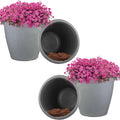 Sunnydaze 24-Inch Anjelica Large Plastic Pot for Plants - Outdoor Double-Walled Large Plastic Planter with Drillable Drainage Holes - Light Gray - 4pk