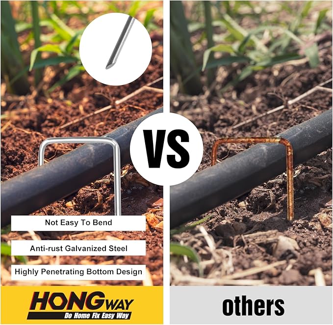 HongWay 60 Pack 4 Inch Landscape Staples, Garden Staples 12 Gauge Galvanized Ground Stakes Lawn Yard Staples SOD U-Shaped Pins for Gardening Irrigation Tubing Landscaping Fabric