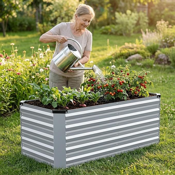 INNO STAGE 4x2x2ft Galvanized Raised Garden Bed, Raised Garden Bed Kit-Metal Planter Box Outdoor, Planting for Vegetables, Fruits, Herbs, Flowers, Silver