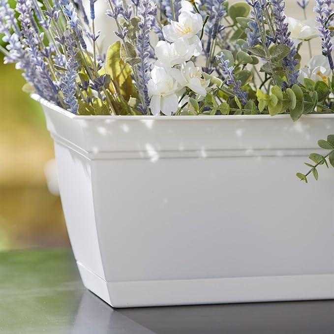 The HC Companies Indoor Outdoor 30 Inch Eclipse Series Window Flower Garden Ornamental Planter Box with Removable Attached Saucer, White (2 Pack)