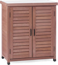 Outdoor Potting Bench with Storage Cabinet and Metal Top, Wood Workstation for Outdoor Patio, Garden (Dark Brown, 31x17x36‘’)