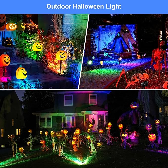 Halloween Christmas Spotlight Outdoor Color Changing Landscape Spotlights,12W RGBW LED Outdoor Spot Lights for Yard Garden Decor,Waterproof 110V Plug in Landscape Lighting with Remote,2 Packs