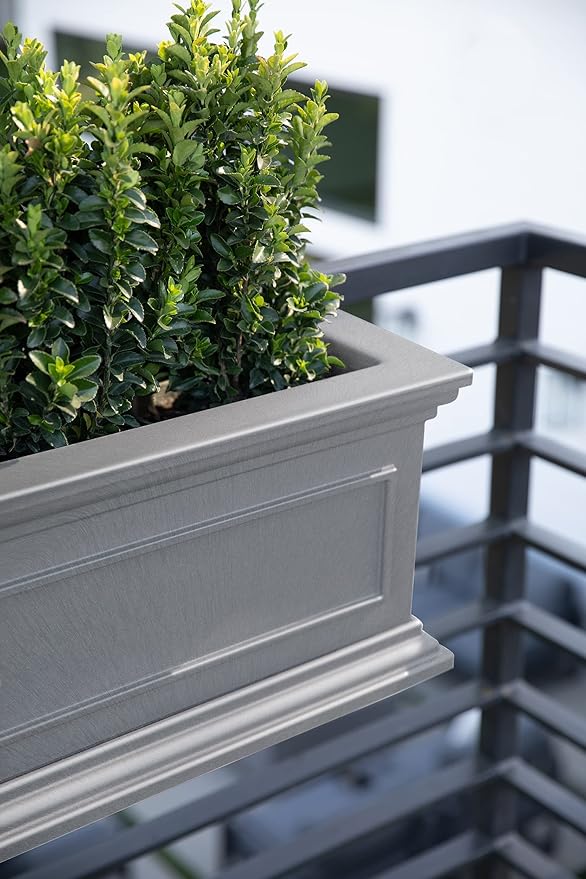 Veradek Brixton Series Plastic Railing Planter - Rectangular Planter for Outdoor Deck/Balcony | Crack-Resistant with Adjustable Rail Attachment | Classic Estate Design for Herbs, Succulents, Flowers