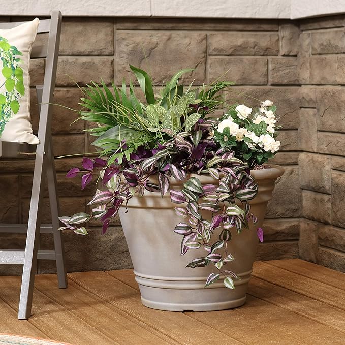 Sunnydaze 20-Inch Franklin Large Plant Pot - Polyresin Round Outdoor Planter with Drillable Drainage Hole - Beige