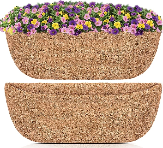 Y&M 48" Coco Liner for Window Box Deck Basket Planter Trough Coconut Fiber Liners, 2pcs Trough Coco Liner Pre-Formed Replacement