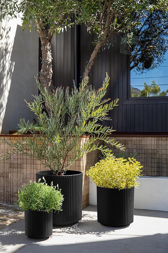 Veradek Demi Series Set of 3 Round Planters for Porch, Patio, Backyard | Durable Plastic-Stone Material | Modern Décor for Tall Plants, Flower