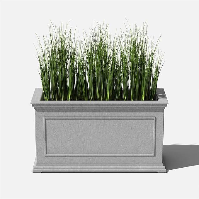 Veradek Brixton Series Large Plastic Planter - Gray, Outdoor, All-Weather Resistant, Dimensions 17.5"H x 16"W x 32"L, Classic Estate Design for Flowers, Trees, Shrubs