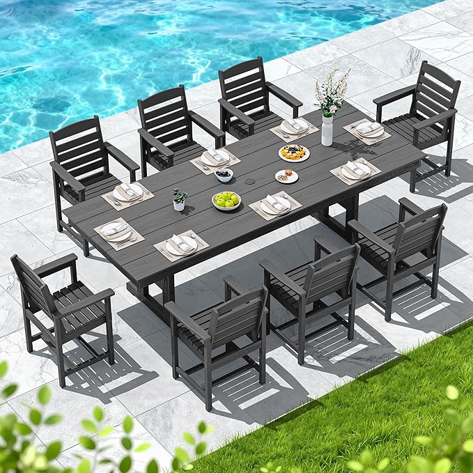 SERWALL Outdoor Dining Chairs Set of 4, All-Weather HDPE Patio Chair with 19.7" Widened Seat, for Backyard, Garden, Black
