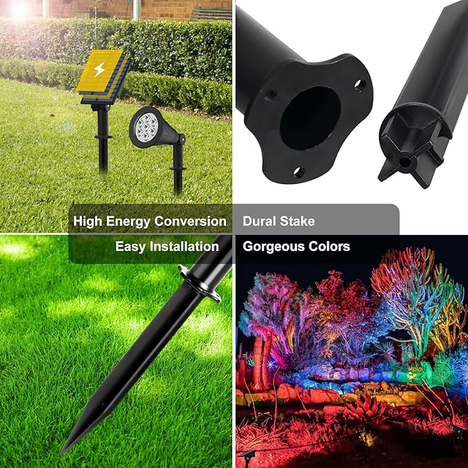 T-SUNUS RGB Solar Landscape Spotlights Christmas, Color Changing Spot Lights Waterproof IP65 Garden Pond Light, 180° Adjustable Wall Tree Light Separately Installed for Outdoor/Indoor Halloween 4 Pack