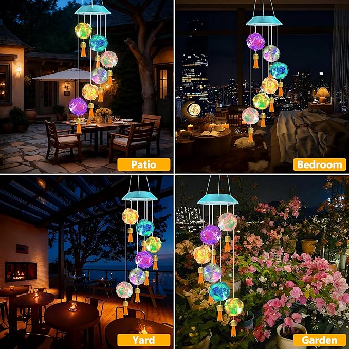 Toodour Solar Wind Chime, Color Changing Hydrangea Ball Wind Chimes LED Decorative Mobile Waterproof Outdoor Solar Lights Gifts for Mom Grandma, Garden, Patio, Yard, Window Decoration Birthday Gift