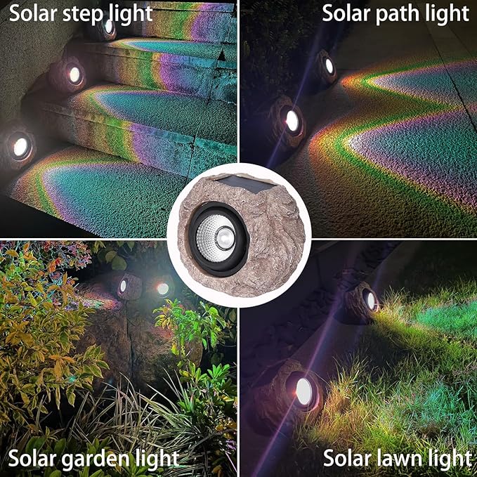 Solar Rock Lights Outdoor Waterproof, 2 Pack LED Colored Garden Rock Solar Light, Stone Statue Bright Solar Spot Light for Path, Yard, Patio, Lawn, Porch, Yard Decor.