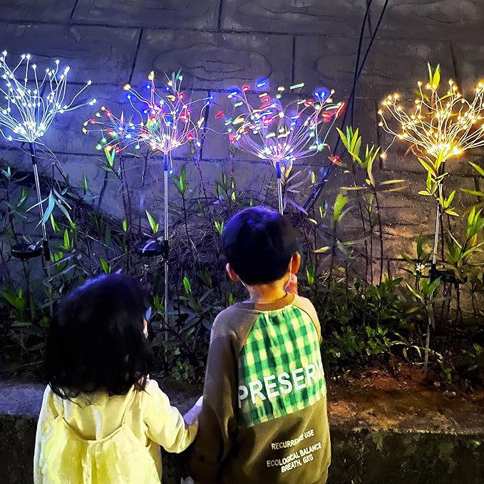 JJGoo Solar Firework Lights, 2 Pack 150 LEDs 2 Lighting Modes Solar Lights Outdoor Waterproof for Garden Patio Walkway Pathway Party Wedding Christmas Decorative - Mixed Color