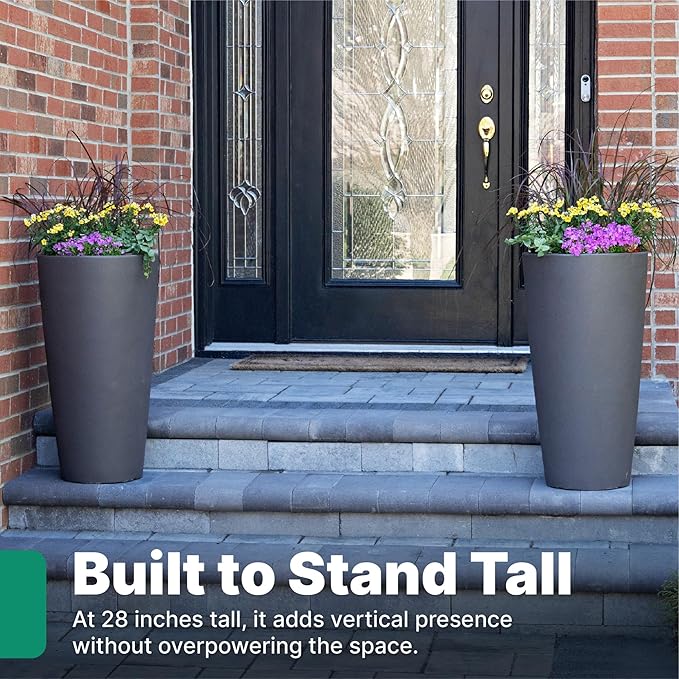 Step2 Tremont Tall Round Tapered Planter, 28" Tall 2-Pack, Indoor/Outdoor Plants, Efficient Drainage, Durable Resin, Dark Cedar