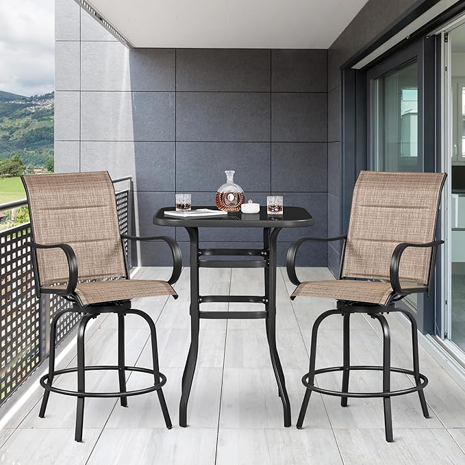 Yaheetech 6 Piece Patio Swivel Bar Stools Texteline Bistro Chairs with High Back/Armrest/Footrest, All Weather Padded Seating Outdoor Furniture Height Outdoor Chairs for Outside, Lawn & Garden