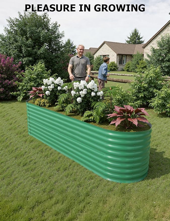 GarveeLife 2 Pcs Raised Garden Beds Outdoor 8x4x2 ft - Galvanized Steel Planter Box for Vegetables, Flowers, Rust-Resistant, Easy Assembly Raised Beds, Durable Planters for Outdoor Plants, Green