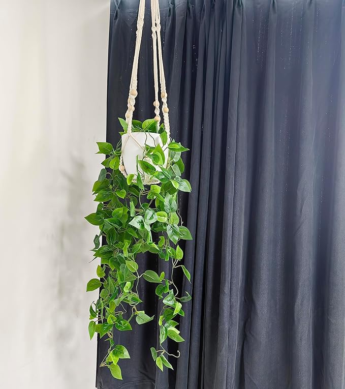 Comtelek Fake Hanging Plants Artificial Plants for Home Decor Macrame Plant Hanger with Fake Vines Faux Hanging Planter Greenery for Wall Ceiling Bedroom Bathroom Kitchen Office Boho Decor Indoor