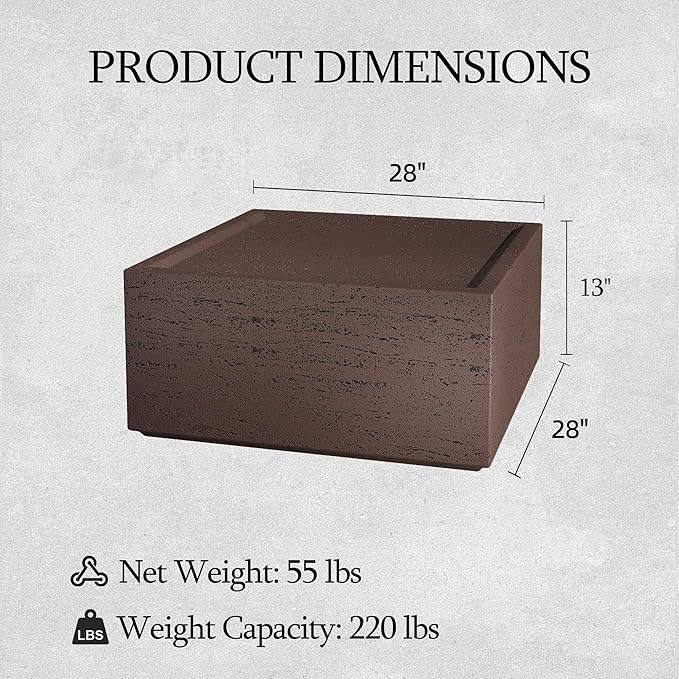UPHA Outdoor Square Coffee Table, Small Modern Minimalist Accent Tables, Low Light Concrete Center Table for Living Room, Outside Patio, Deck, 28×28×13, Rust Red