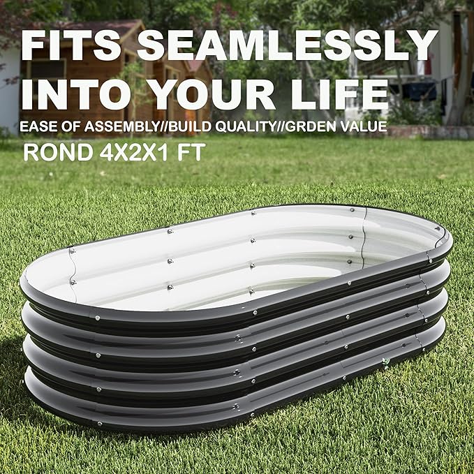 2Pcs 4X2X1ft Oval Raised Garden Bed Kit,Galvanized Raised Garden Beds Outdoor, Metal Planter Box Steel Kit Flower Herb,Vegetables..Black