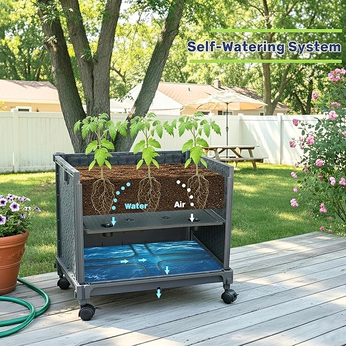 Raised Garden Bed with Tomato Planter Cage, 56.7” Trellis Planter Boxes with Wheels for Outdoor Patio Greenhouse Gardening Climbing Vegetables