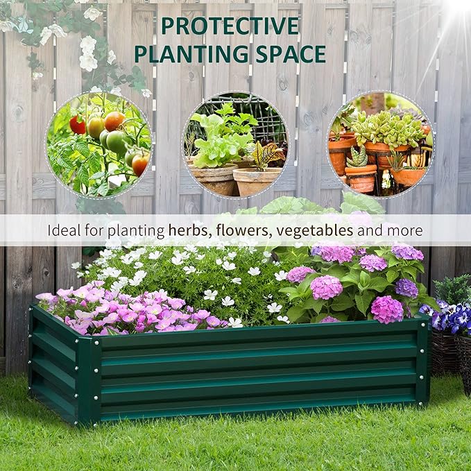 Outsunny Galvanized Raised Garden Bed, 4' x 2' x 1' Metal Planter Box, for Growing Vegetables, Flowers, Herbs, Succulents, Green