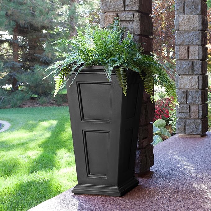 Mayne Fairfield 34-Inch Tall Planter – Weather-Resistant Self-Watering Indoor/Outdoor Garden Pot for Flowers, Patio, Porch, and Entryway, Durable Design