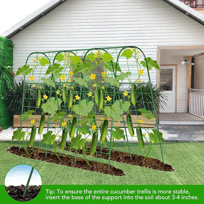 Cucumber Trellis for Raised Bed, U-Shape Garden Trellis for Climbing Plants Outdoor, Metal Arch Vegetables Trellis, Plant Support for Grape Vine Beans Squash Peas Flower