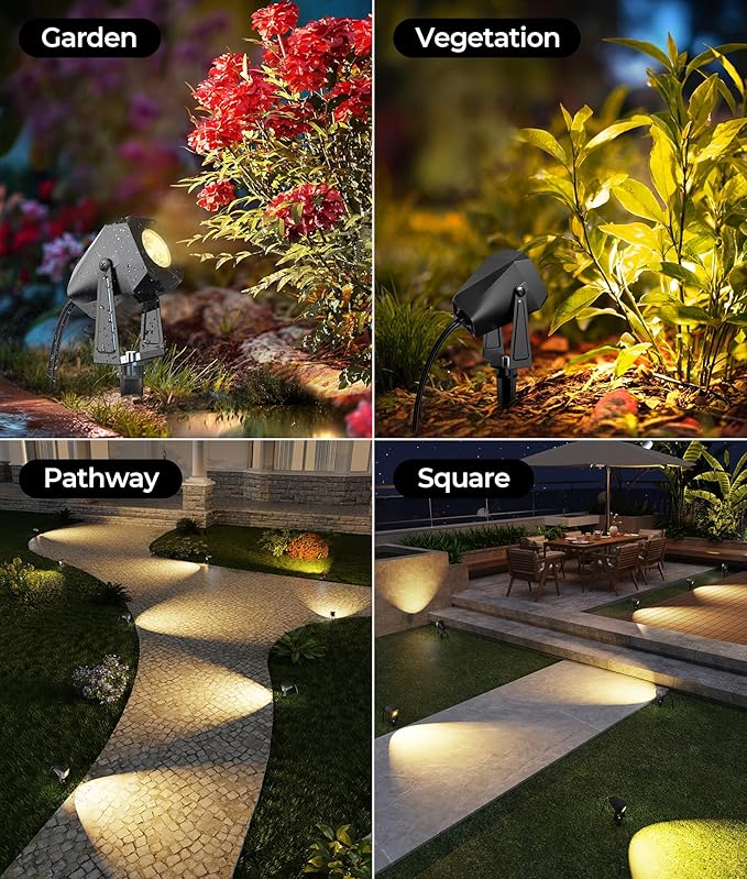Outdoor Landscape Lighting, 8 Pack Outdoor Spotlights, LED Landscape Lights for House Yard Garden Lawn Tree Fence Plant Flags Pathway, 12V 2700K Warm White, IP65 Waterproof