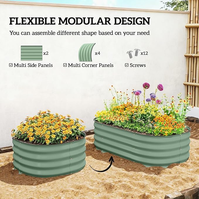 Outsunny 3.5' x 2' x 1' Galvanized Raised Garden Bed Kit, Outdoor Metal Elevated Planter Box with Safety Edging, Easy DIY Stock Tank for Growing Flowers, Herbs & Vegetables, Green