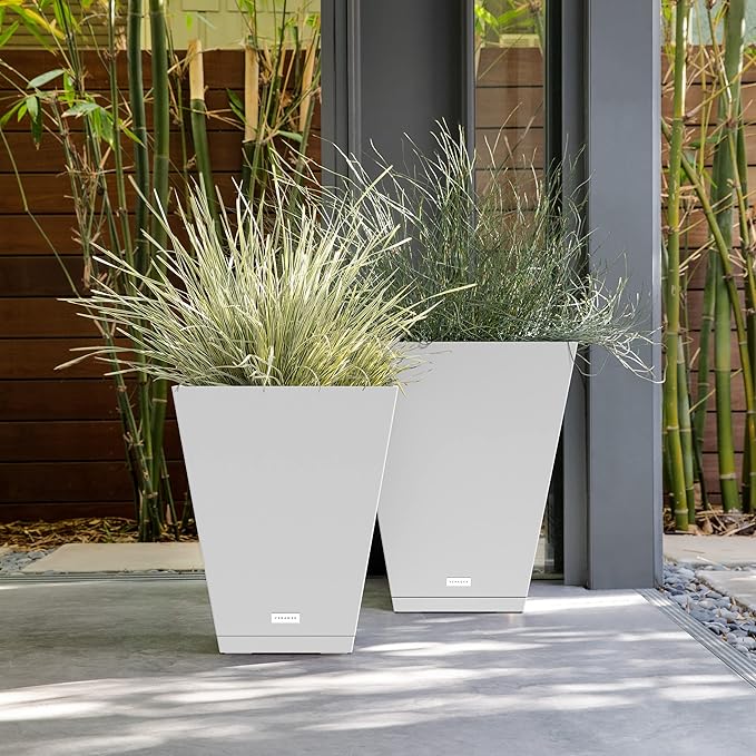 Veradek Nobleton Indoor/Outdoor Wide Square Planter (White, 18 inch - 2 Pack with 2 Saucer Trays)
