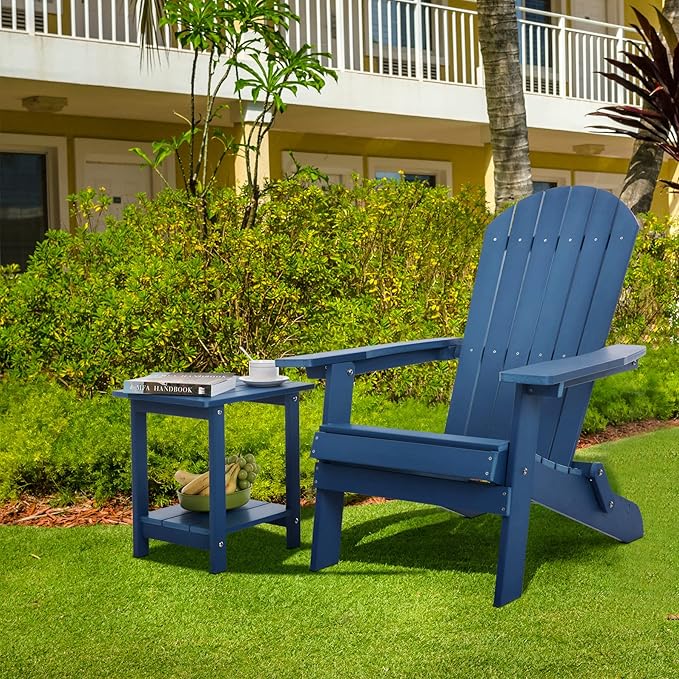 Double Adirondack Outdoor Side Table Weather Resistant, Outdoor Rectangular Patio End Table for Adirondack Chair, Dark Blue