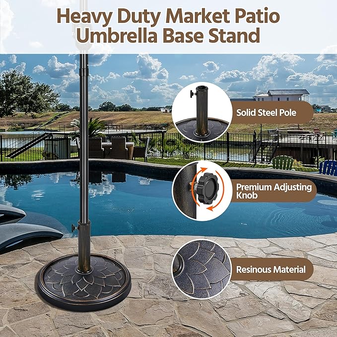 Yaheetech 18'' Patio Umbrella Base 26.5lbs Heavy Duty Antiqued Outdoor Market Umbrella Stand All-Weather Resin Umbrella Base for Garden & Yard, Bronze