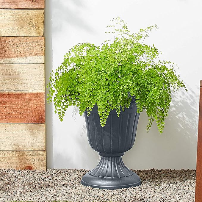 Arcadia Garden Products PL20GY Classic Traditional Plastic Urn Planter Indoor/Outdoor, 10" x 12", Gray