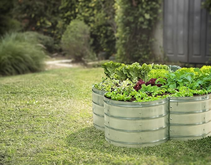 Plant & Plot Galvanized Raised Garden Beds Outdoor // 3×3×1 ft Planter Raised Beds for Gardening, Vegetables, Flowers // Large Metal Garden Box (Silver) // Patented Tool-Free Design