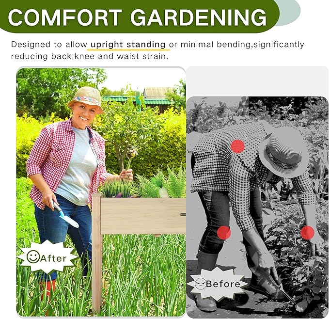 34x18x30in Wooden Raised Garden Bed with Legs,Elevated Reinforced Planter Box with Bed Liner for Backyard/Patio/Gardener,150lb Capacity - Natural