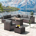 Kullavik 8 Pieces Outdoor Patio Furniture Set with 43" 55000BTU Gas Propane Fire Pit Table PE Wicker Rattan Sectional Sofa Patio Conversation Sets,Grey