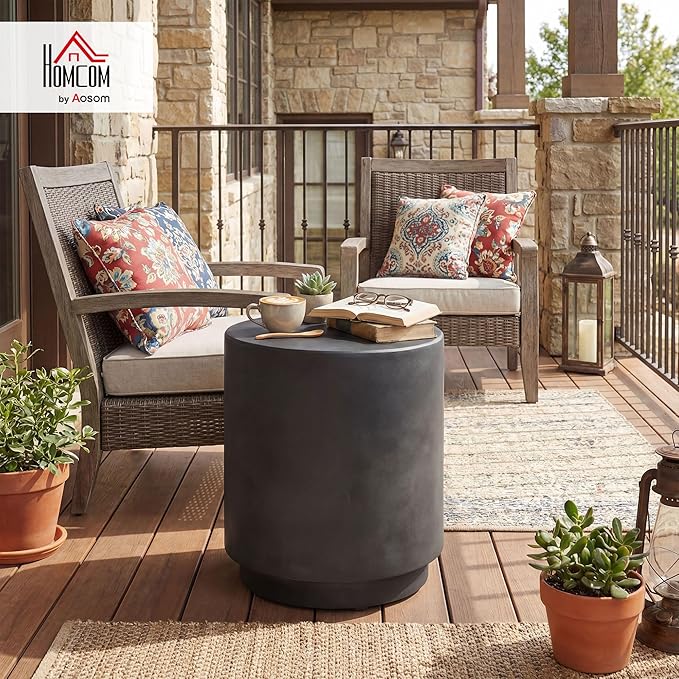 HOMCOM Round Side Table, Lightweight Accent Table with Concrete Finish, End Table with 4 Adjustable Feet for Indoor, Outdoor, Dark Gray