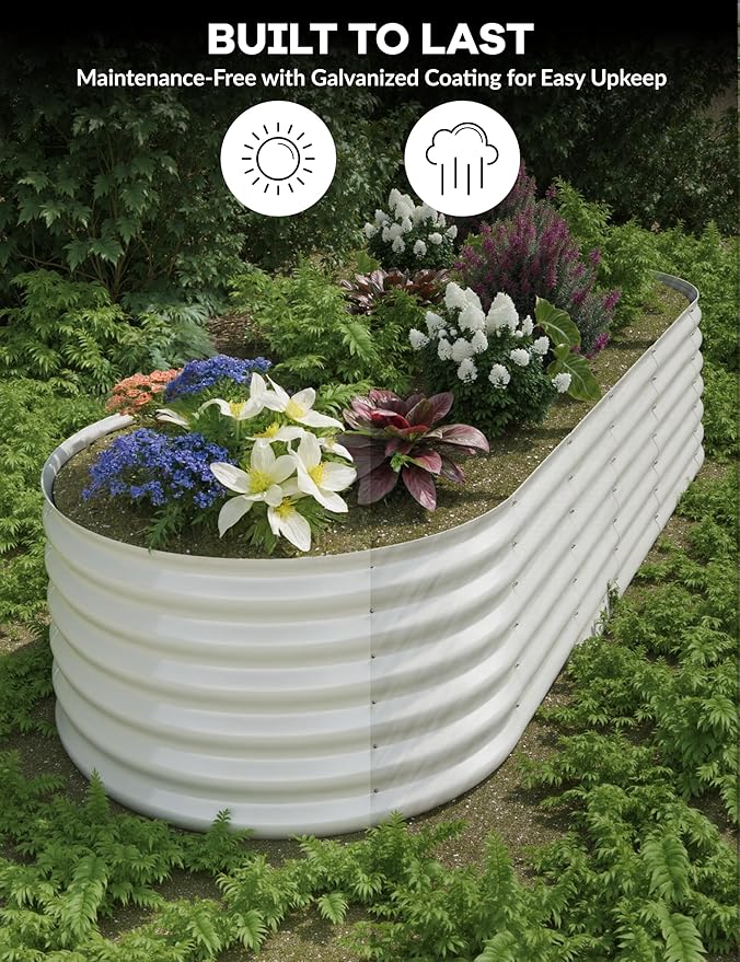 GarveeLife 10x4x1.5 ft Galvanized Raised Garden Bed - 18“ Tall Metal Planter Box for Vegetables, Flowers, Herbs, Rust-Resistant Outdoor Garden Box, Easy Assembly Raised Beds for Gardening, Beige