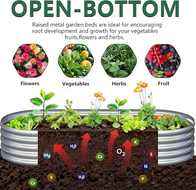 2PCS 4x2x1FT Galvanized Raised Garden Bed Kit,Vegetable Boxes-Oval Metal Flower Box,Large Planter Raised Beds Outdoor Garden for Planting,Fruit,Herb-Silver
