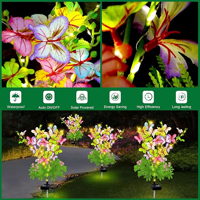 Solar Garden Lights Outdoor Waterproof,4 Packs Solar Swaying Butterfly Lights Decor,Gardening Butterfly Gifts for Mom Women,Solar Flowers Plant Lights Decorative Stakes for Yard Patio Lawn Pathway