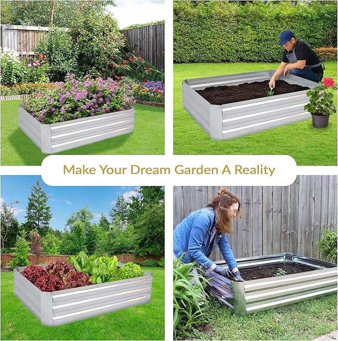 Sunnydaze 11.75" H Raised Metal Garden Bed - Galvanized Raised Garden Bed Outdoor for Vegetables and Flowers - Silver - 4' x 3' Rectangle