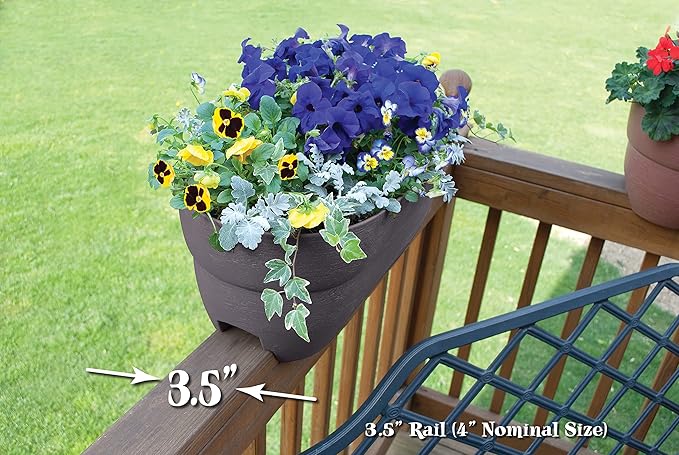 Emsco Group Bloomers Railing Planter with Drainage Holes- 24” W - Slate, Plastic